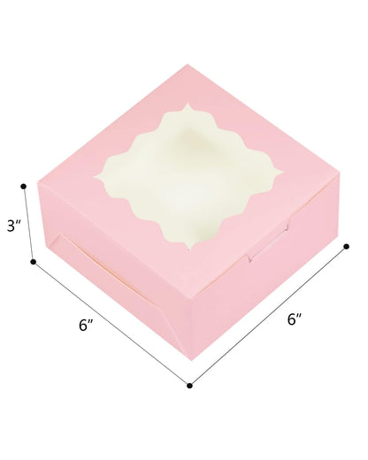 Pink 30-Packs Bakery Boxes with Window 6x6x3 inches