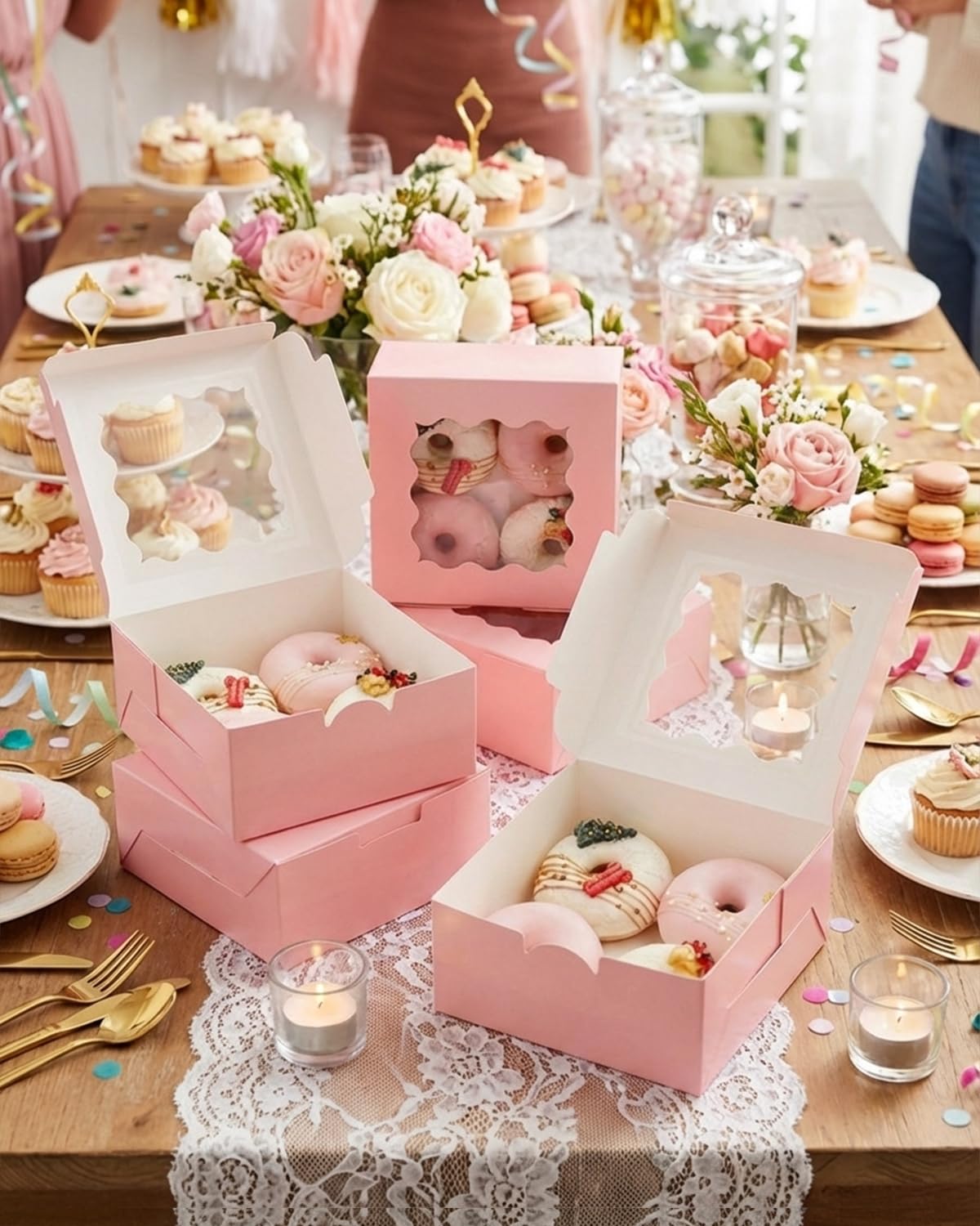 Pink 30-Packs Bakery Boxes with Window 6x6x3 inches