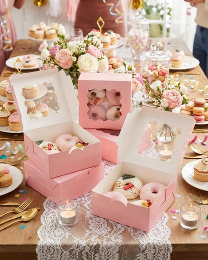 Pink 30-Packs Bakery Boxes with Window 6x6x3 inches