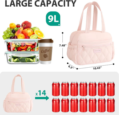Lunch Box for Women Men, Cute Reusable Insulated Lunch Tote Bag, Pink