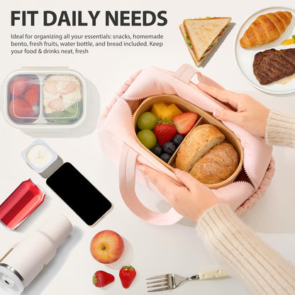 Lunch Box for Women Men, Cute Reusable Insulated Lunch Tote Bag, Pink