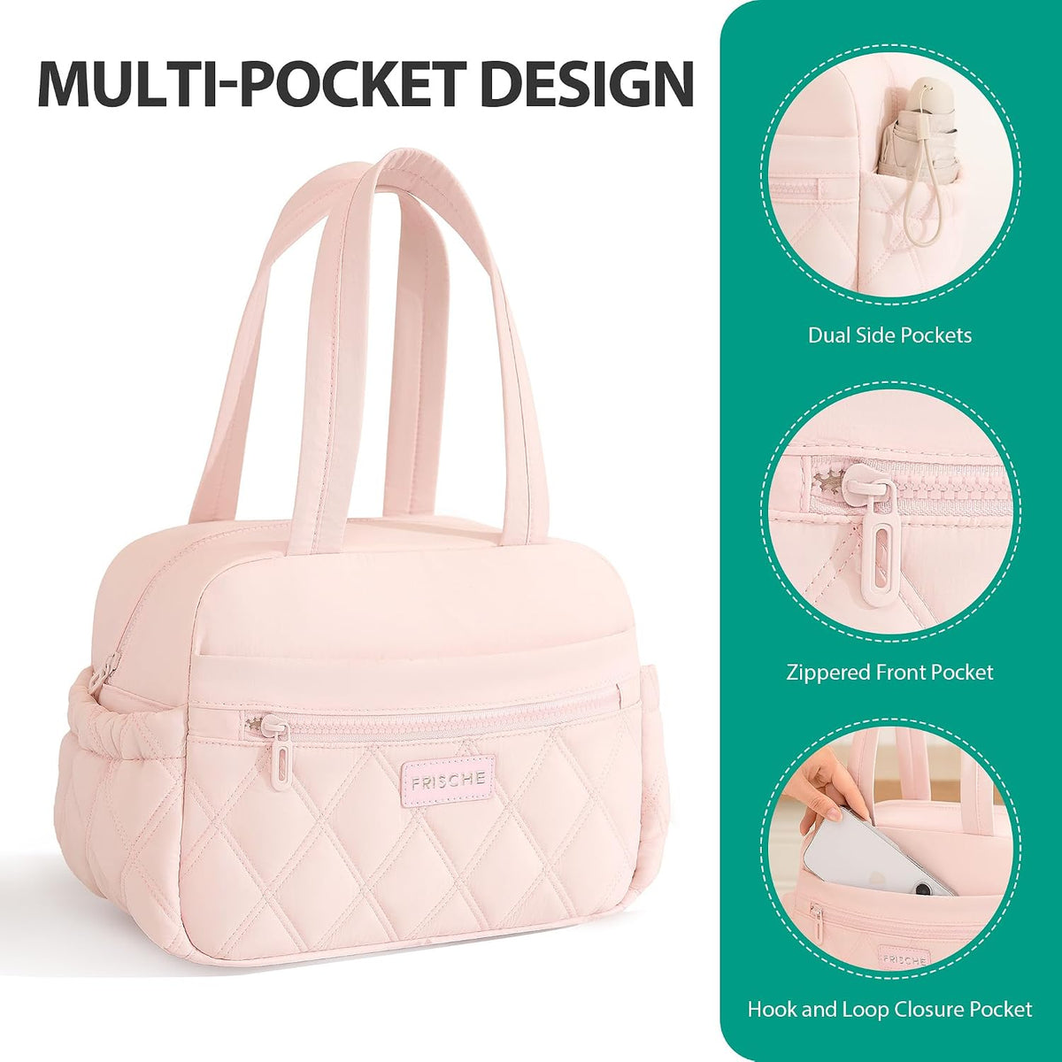 Lunch Box for Women Men, Cute Reusable Insulated Lunch Tote Bag, Pink