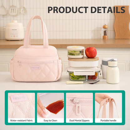 Lunch Box for Women Men, Cute Reusable Insulated Lunch Tote Bag, Pink