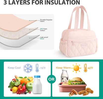 Lunch Box for Women Men, Cute Reusable Insulated Lunch Tote Bag, Pink