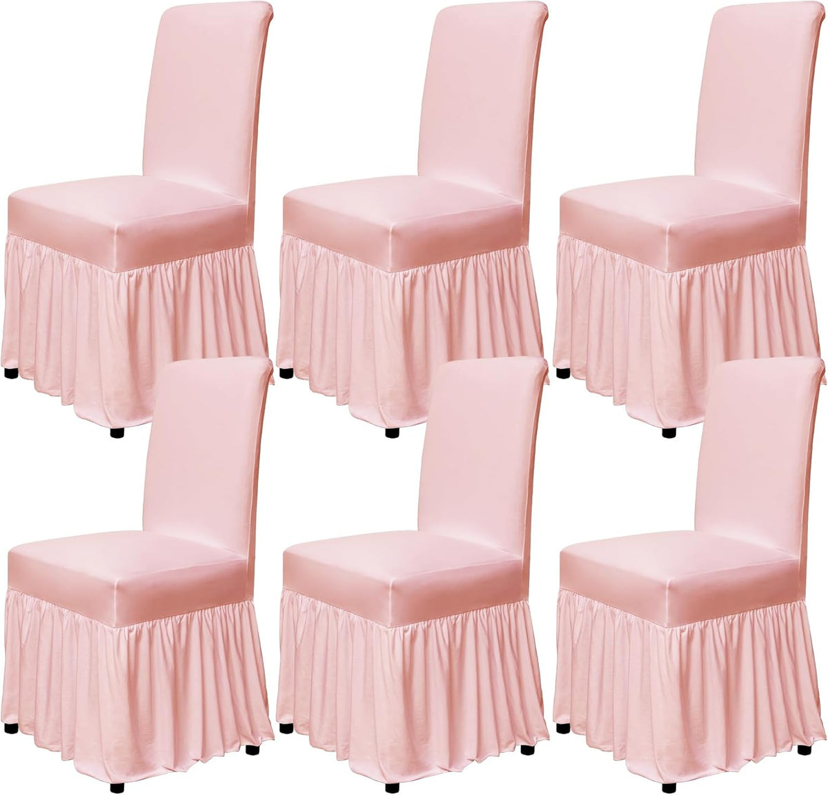 Chair Covers for Dining Room Set of 6 Stretch Chair Slipcovers with Skirt for Kitchen Seat Protectors Wedding Banquet Decor Kids Pets Spandex Fabric Washable (6pcs, Pink)