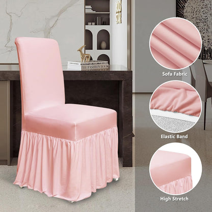 Chair Covers for Dining Room Set of 6 Stretch Chair Slipcovers with Skirt for Kitchen Seat Protectors Wedding Banquet Decor Kids Pets Spandex Fabric Washable (6pcs, Pink)