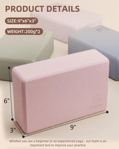 Yoga Blocks 2 Pack, 9"x6"x3" Exercise Blocks High-Density EVA Foam Blocks with Soft Non-Slip Surface, Lightweight Yoga Props for Yoga Pilates Meditation & Stretching