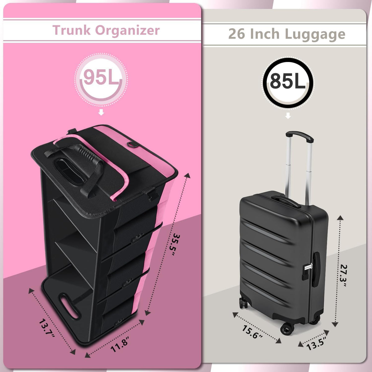 Foldable Trunk Organizer for Car SUV Truck 95L Large Capacity