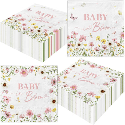 Baby in Bloom Baby Shower Napkins - 48pcs Wildflower Themed Baby Shower decorations Baby in Bloom Napkins for Wildflower BabyShower Decorations Party Supplies,13x13 inches (Pink)