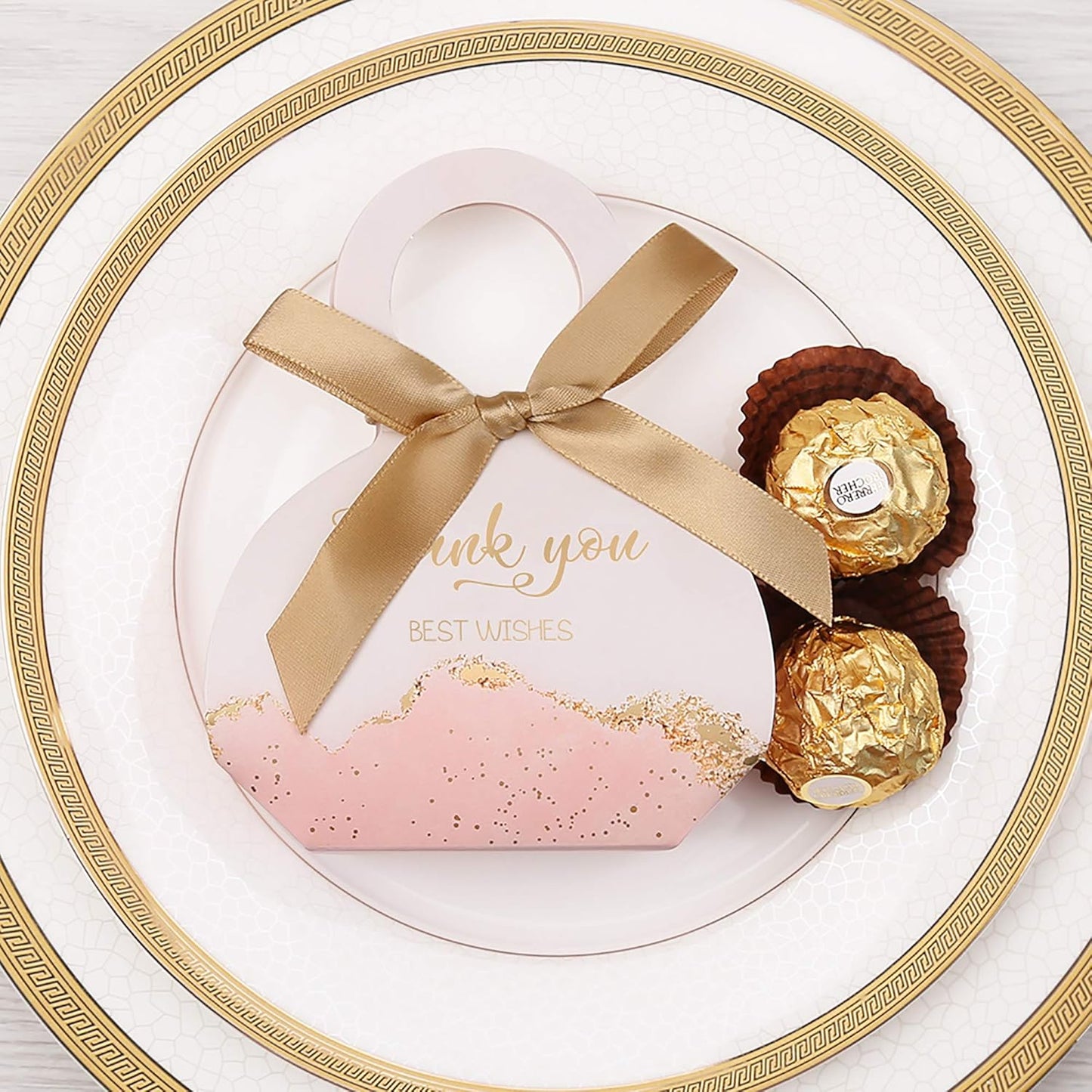 DORIS HOME 50 pcs Birthday Wedding Party Favor Boxes,Pink 2.5 * 1.37 * 3 inch Wedding Gift Bags Chocolate Candy and Gift Boxes Bridal Shower Party Paper Gift Boxes with Ribbons