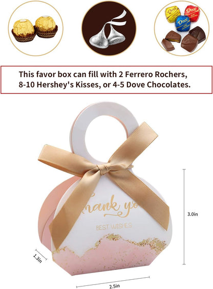 DORIS HOME 50 pcs Birthday Wedding Party Favor Boxes,Pink 2.5 * 1.37 * 3 inch Wedding Gift Bags Chocolate Candy and Gift Boxes Bridal Shower Party Paper Gift Boxes with Ribbons