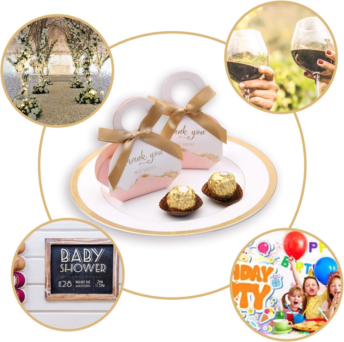 DORIS HOME 50 pcs Birthday Wedding Party Favor Boxes,Pink 2.5 * 1.37 * 3 inch Wedding Gift Bags Chocolate Candy and Gift Boxes Bridal Shower Party Paper Gift Boxes with Ribbons