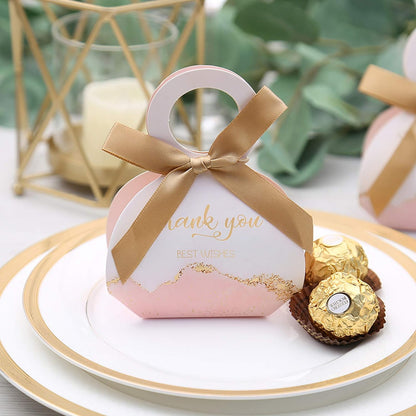 DORIS HOME 50 pcs Birthday Wedding Party Favor Boxes,Pink 2.5 * 1.37 * 3 inch Wedding Gift Bags Chocolate Candy and Gift Boxes Bridal Shower Party Paper Gift Boxes with Ribbons