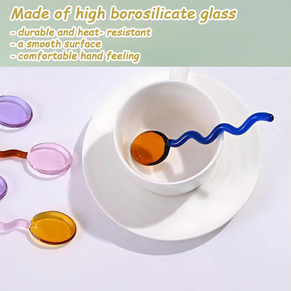 Small Fancy Glass 5.5 Inches Teaspoons Transparent Crystal Heat Resistant Stirrers for Espresso Coffee Tea Ice Cream Dessert Cocktail Milkshake Cold Drinks Salt Sugar (Pink Blue)