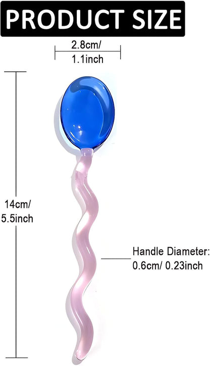 Small Fancy Glass 5.5 Inches Teaspoons Transparent Crystal Heat Resistant Stirrers for Espresso Coffee Tea Ice Cream Dessert Cocktail Milkshake Cold Drinks Salt Sugar (Pink Blue)