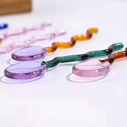 Small Fancy Glass 5.5 Inches Teaspoons Transparent Crystal Heat Resistant Stirrers for Espresso Coffee Tea Ice Cream Dessert Cocktail Milkshake Cold Drinks Salt Sugar (Pink Blue)