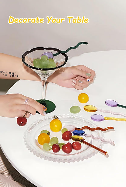 Small Fancy Glass 5.5 Inches Teaspoons Transparent Crystal Heat Resistant Stirrers for Espresso Coffee Tea Ice Cream Dessert Cocktail Milkshake Cold Drinks Salt Sugar (Pink Blue)