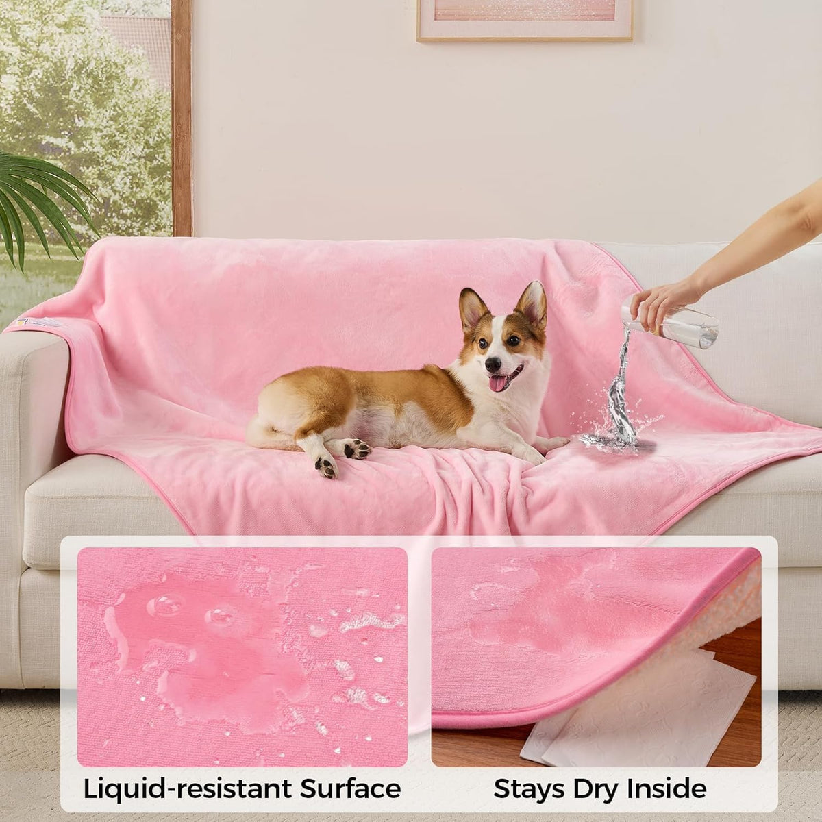 Waterproof Dog Blankets for Small Dogs - Puppy Blanket Washable for Couch Protection, Soft Sherpa Fleece Cat Throw Blanket to Prevent Urine Leaks & Protects Furniture, 25"X 35", Pink