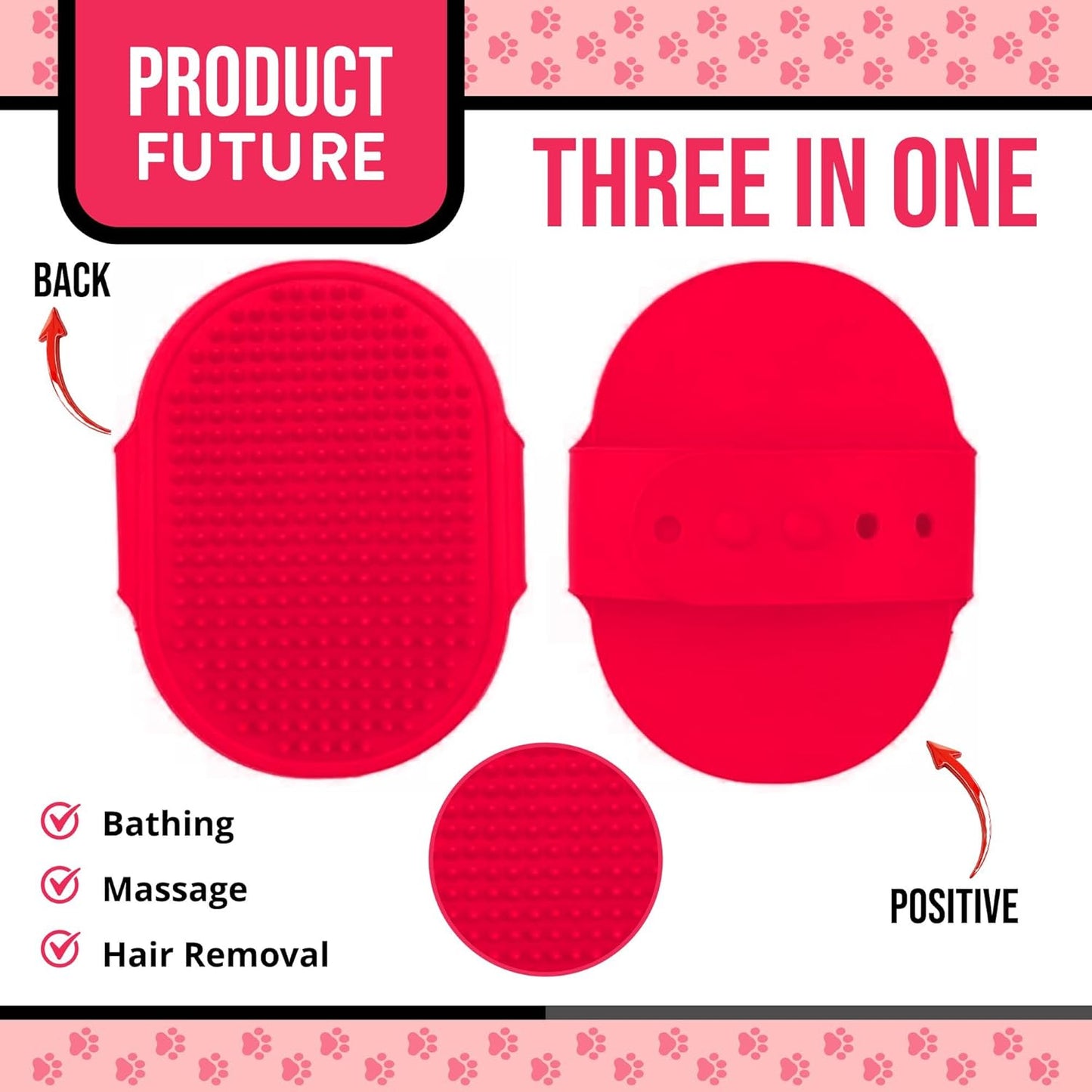 Silicone Dog Bath Brush – Soft Pet Scrubber for Bathing & Grooming – Shampoo Brush for Dogs, Cats & Puppies – Adjustable Strap – Choose from 5 Colors (Pink)