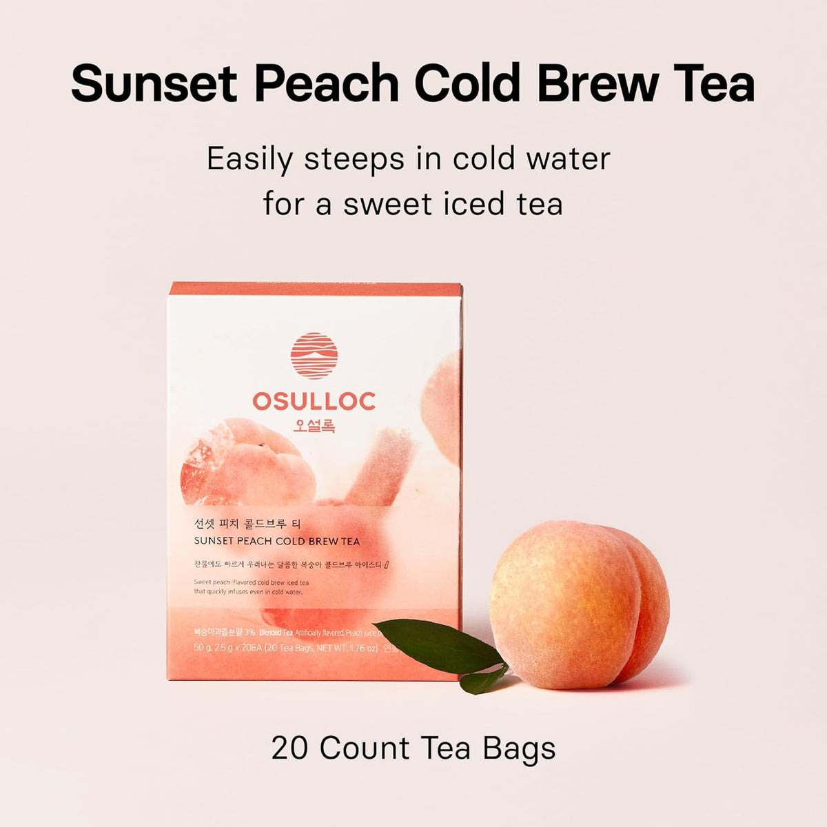 Sunset Peach Cold Brew Tea, Sweet peach flavored iced tea, Hydration Tea Packets (20ea, 1.76oz)
