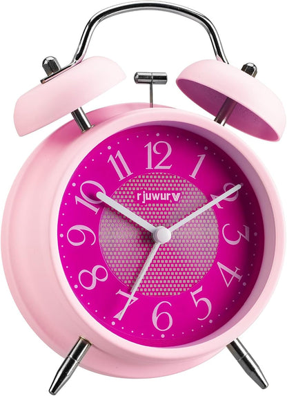 4" Loud Alarm Twin Bell Alarm Clock, Night Light, Desk Clock Table Alarm Clock Bedroom Alarm Clock(Pink Power)