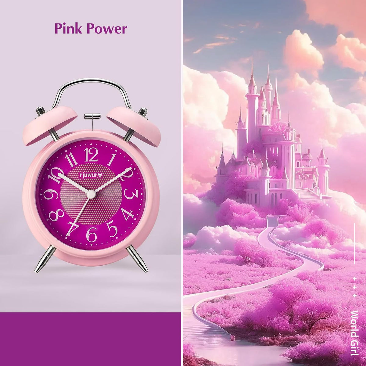 4" Loud Alarm Twin Bell Alarm Clock, Night Light, Desk Clock Table Alarm Clock Bedroom Alarm Clock(Pink Power)