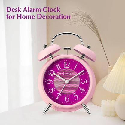 4" Loud Alarm Twin Bell Alarm Clock, Night Light, Desk Clock Table Alarm Clock Bedroom Alarm Clock(Pink Power)