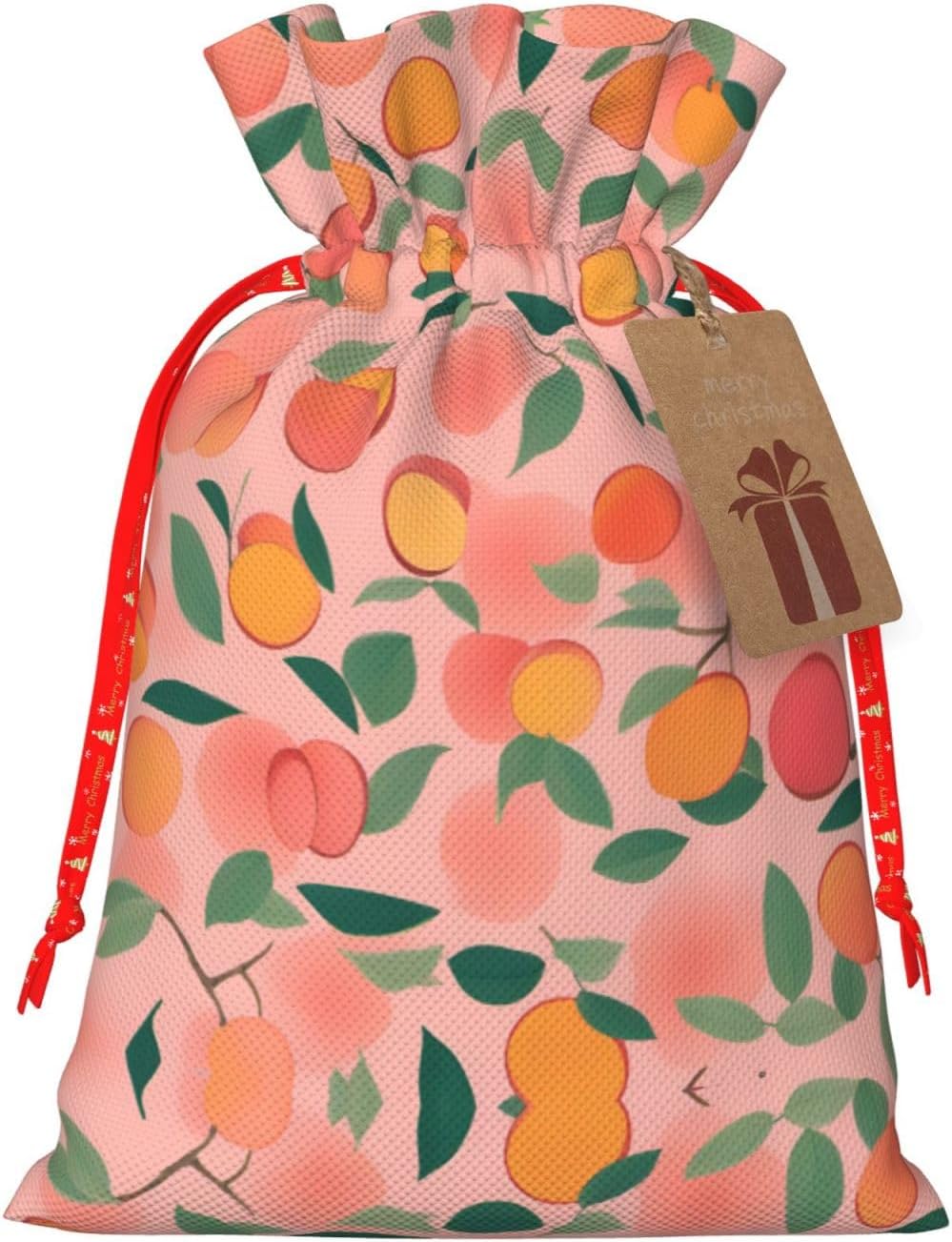 Pink Peach Pattern Seamless Pattern 1 Printing 8.3x11.8 In Christmas Bag With Drawstring And Cute Kraft Tag,Fits Gift And Daily Small Items