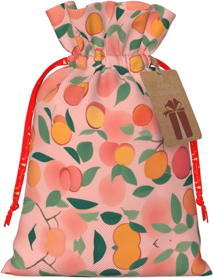 Pink Peach Pattern Seamless Pattern 1 Printing 8.3x11.8 In Christmas Bag With Drawstring And Cute Kraft Tag,Fits Gift And Daily Small Items