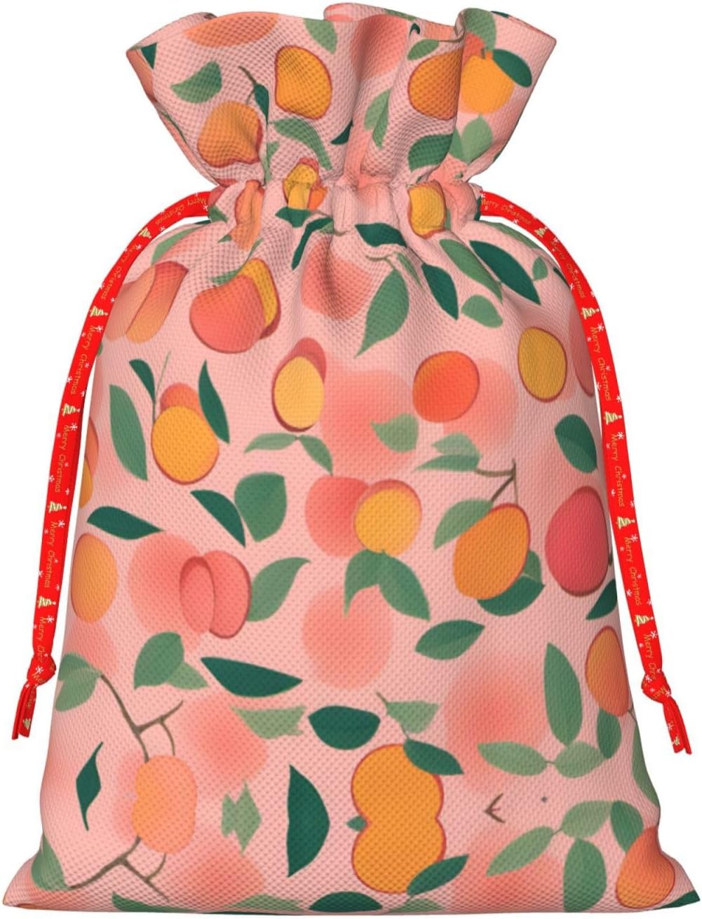 Pink Peach Pattern Seamless Pattern 1 Printing 8.3x11.8 In Christmas Bag With Drawstring And Cute Kraft Tag,Fits Gift And Daily Small Items