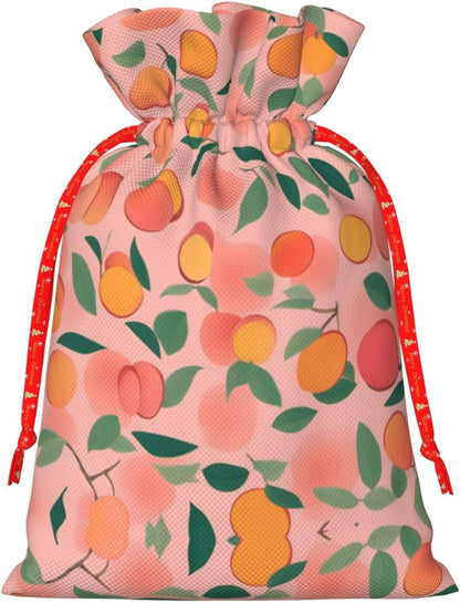 Pink Peach Pattern Seamless Pattern 1 Printing 8.3x11.8 In Christmas Bag With Drawstring And Cute Kraft Tag,Fits Gift And Daily Small Items