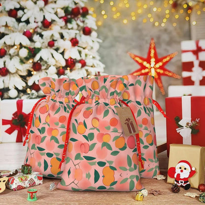Pink Peach Pattern Seamless Pattern 1 Printing 8.3x11.8 In Christmas Bag With Drawstring And Cute Kraft Tag,Fits Gift And Daily Small Items