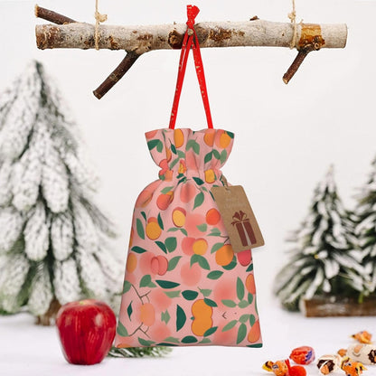 Pink Peach Pattern Seamless Pattern 1 Printing 8.3x11.8 In Christmas Bag With Drawstring And Cute Kraft Tag,Fits Gift And Daily Small Items