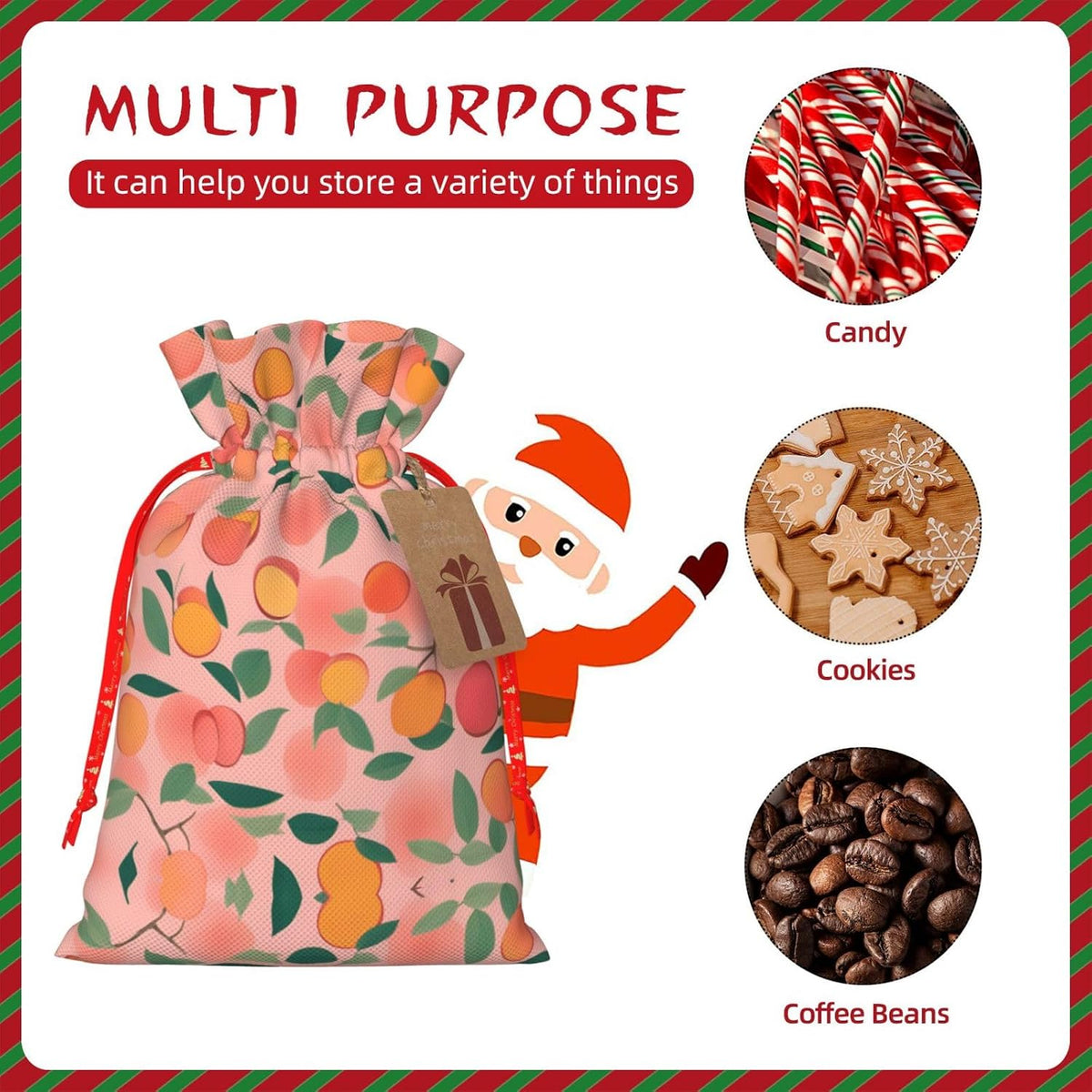 Pink Peach Pattern Seamless Pattern 1 Printing 8.3x11.8 In Christmas Bag With Drawstring And Cute Kraft Tag,Fits Gift And Daily Small Items