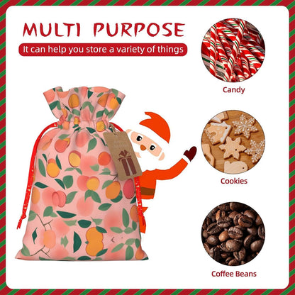 Pink Peach Pattern Seamless Pattern 1 Printing 8.3x11.8 In Christmas Bag With Drawstring And Cute Kraft Tag,Fits Gift And Daily Small Items