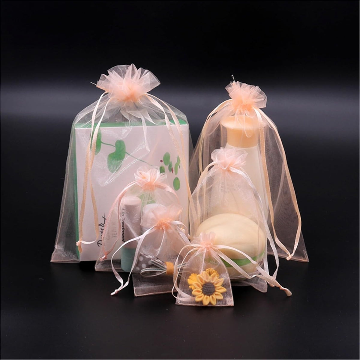 Cookie Packaging Bag 50pcs Chiffon Organza Bags 20x30 25x35 30x40 35x50cm Wedding Birthday Party Candy Chocolate Bags Christmas Gift Box Packing Bags(Peach Pink)