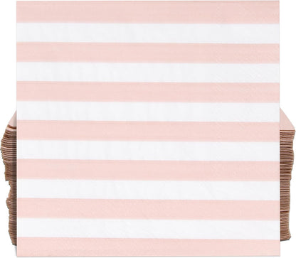 Pink Striped Cocktail Napkins Blush Pink and White Beverage Napkins 100 Count Disposable 3 Ply Baby Shower Party Bar Table Decor