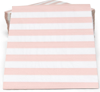 Pink Striped Cocktail Napkins Blush Pink and White Beverage Napkins 100 Count Disposable 3 Ply Baby Shower Party Bar Table Decor