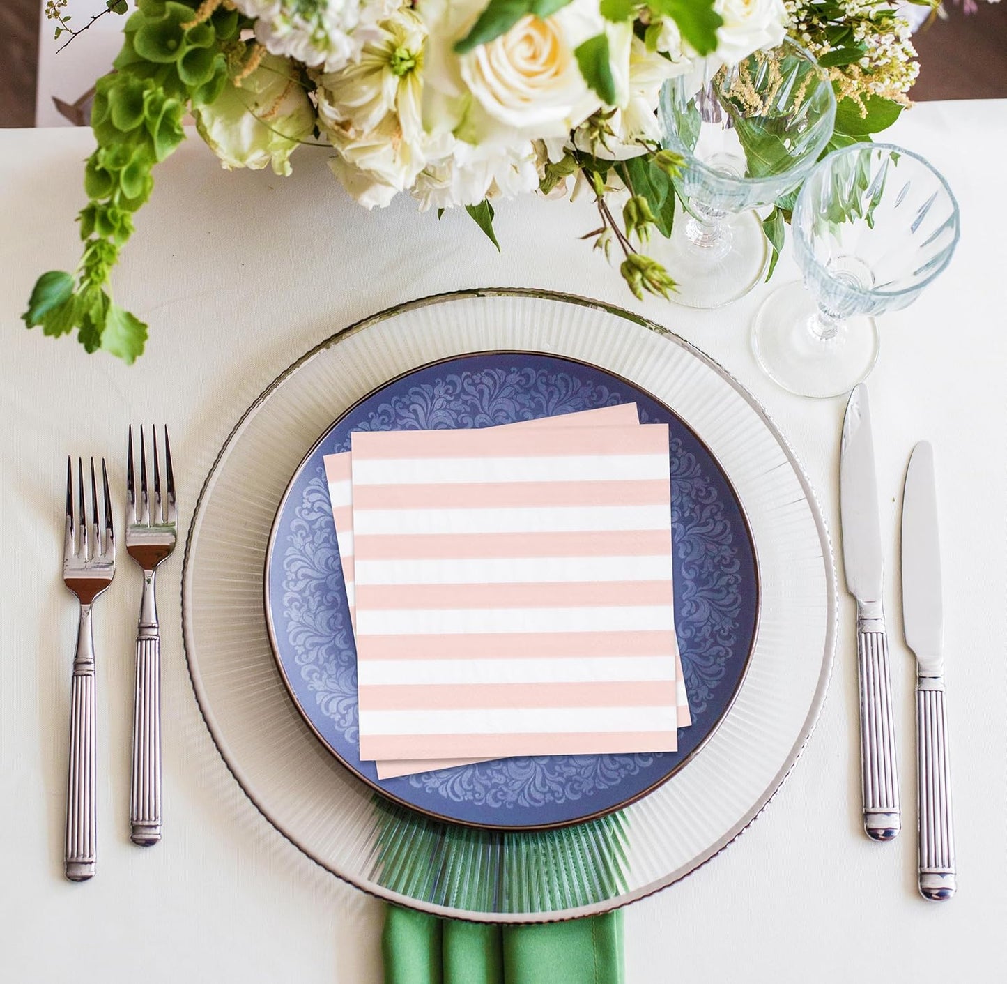 Pink Striped Cocktail Napkins Blush Pink and White Beverage Napkins 100 Count Disposable 3 Ply Baby Shower Party Bar Table Decor