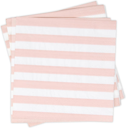 Pink Striped Cocktail Napkins Blush Pink and White Beverage Napkins 100 Count Disposable 3 Ply Baby Shower Party Bar Table Decor