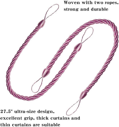 Curtain Tiebacks Ropes Tie-Backs,Handmade Holdbacks(Pink,2P)