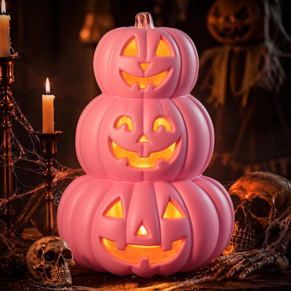 3 Tier Jack O Lantern Light up 14" Pink Halloween Decor