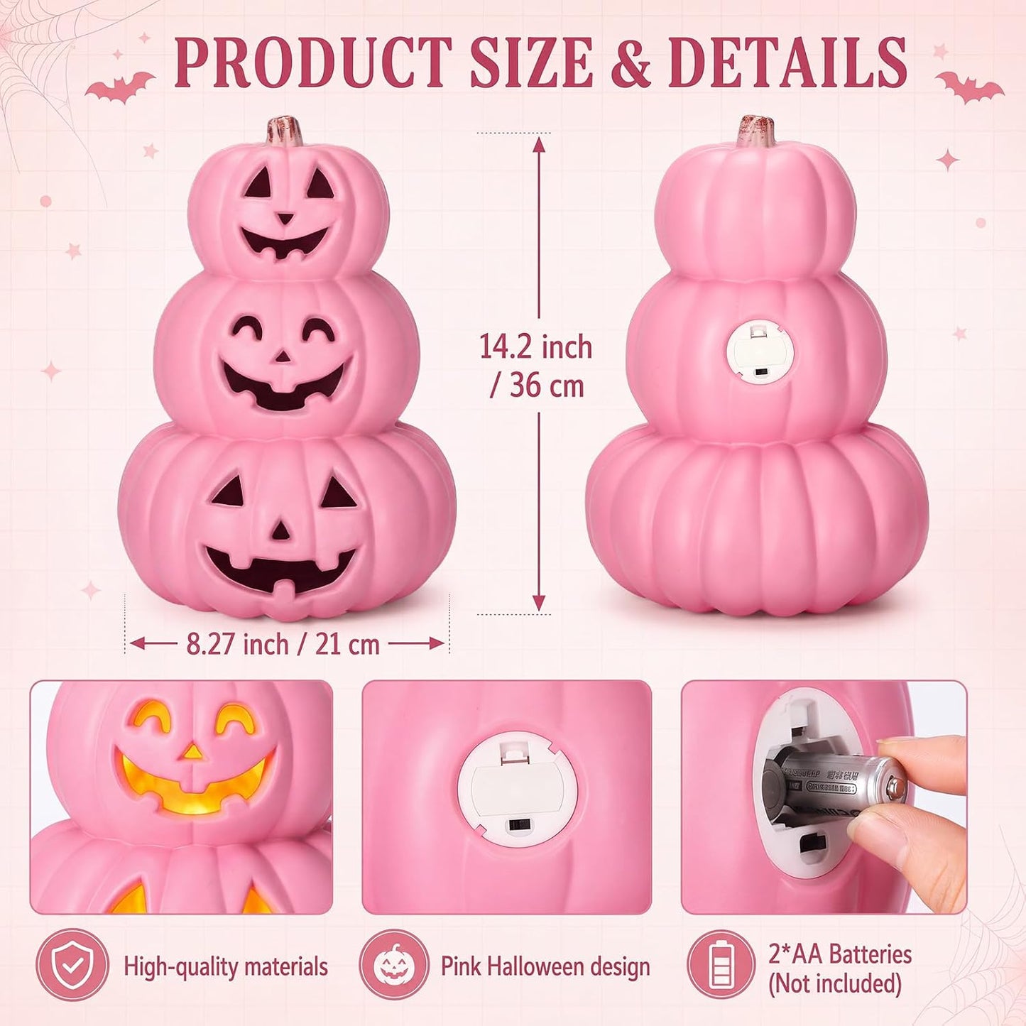3 Tier Jack O Lantern Light up 14" Pink Halloween Decor