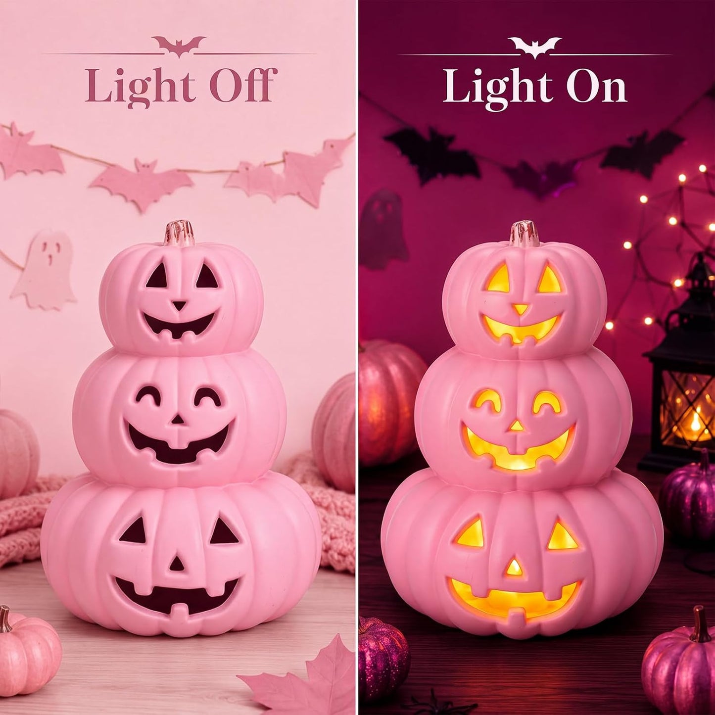 3 Tier Jack O Lantern Light up 14" Pink Halloween Decor