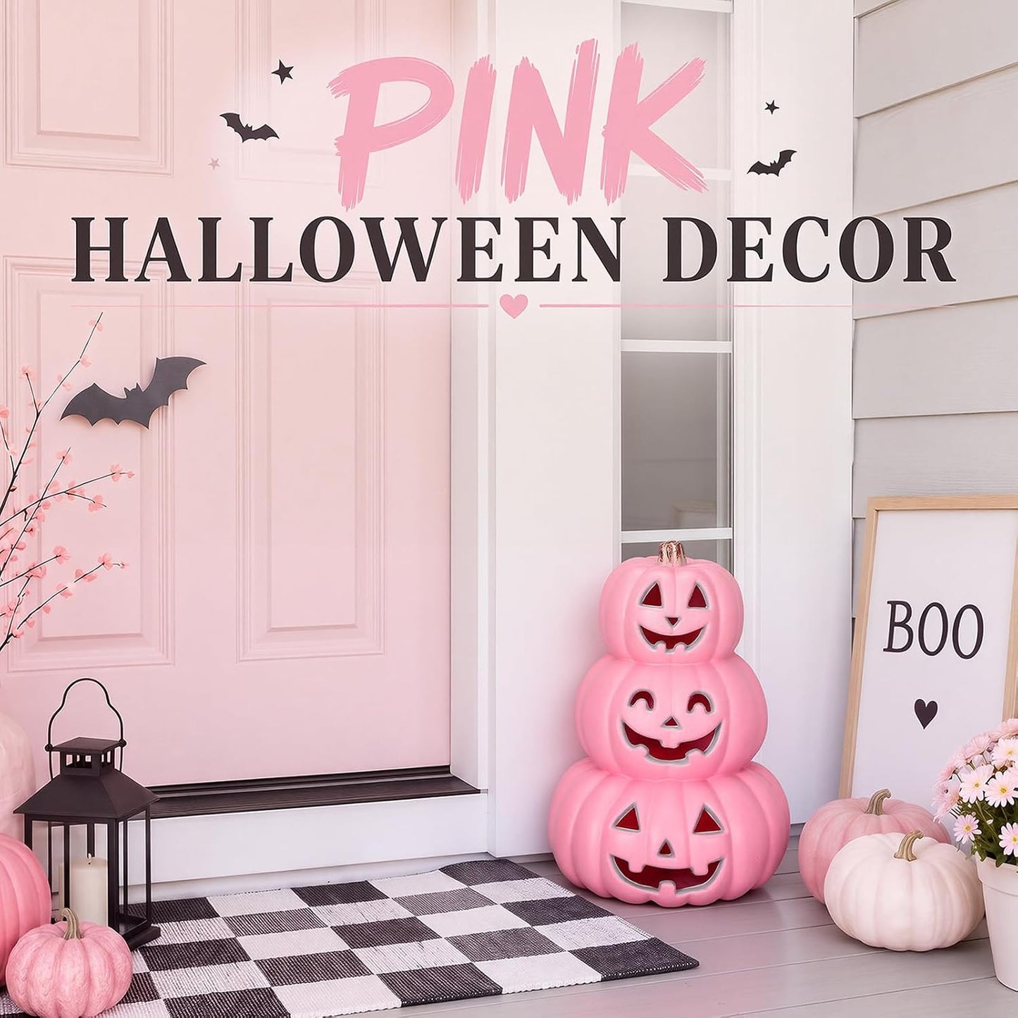 3 Tier Jack O Lantern Light up 14" Pink Halloween Decor