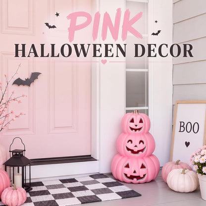 3 Tier Jack O Lantern Light up 14" Pink Halloween Decor