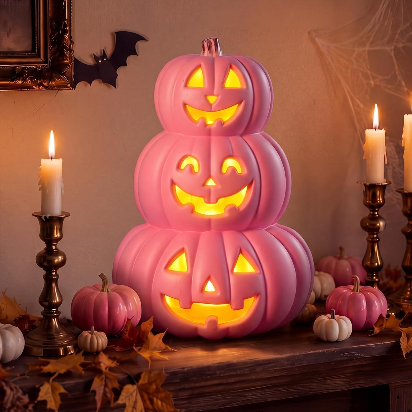 3 Tier Jack O Lantern Light up 14" Pink Halloween Decor