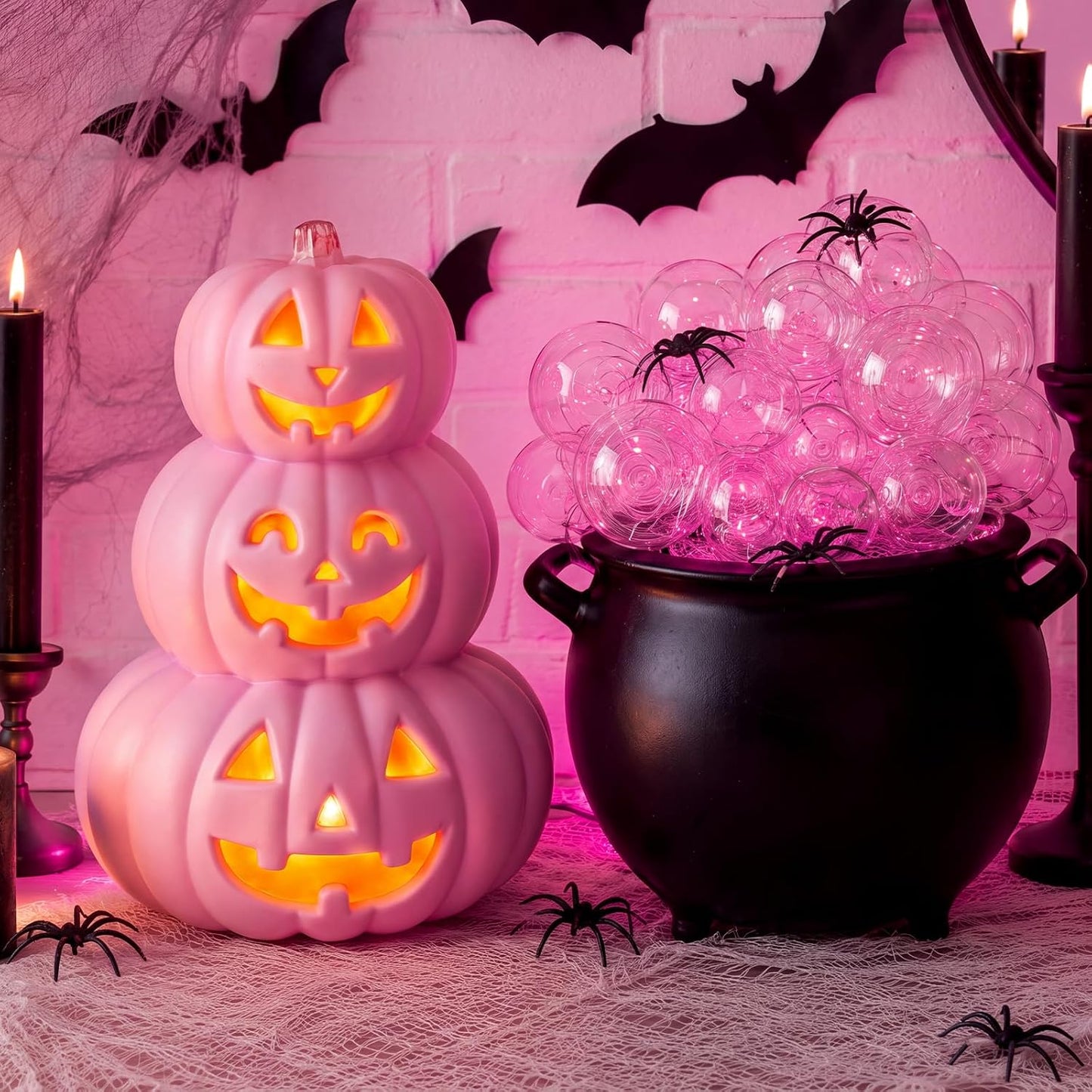 3 Tier Jack O Lantern Light up 14" Pink Halloween Decor