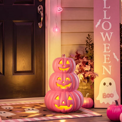 3 Tier Jack O Lantern Light up 14" Pink Halloween Decor