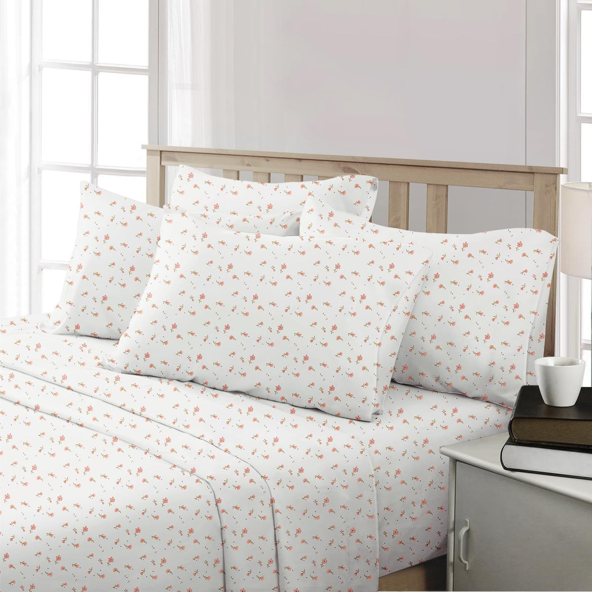 6 Piece Printed Full Size Bed Sheets, Extra Soft Brushed Microfiber 1800 Bedding Pattern Sheets, Deep Pocket, Wrinkle & Fade Free, Pink Floral